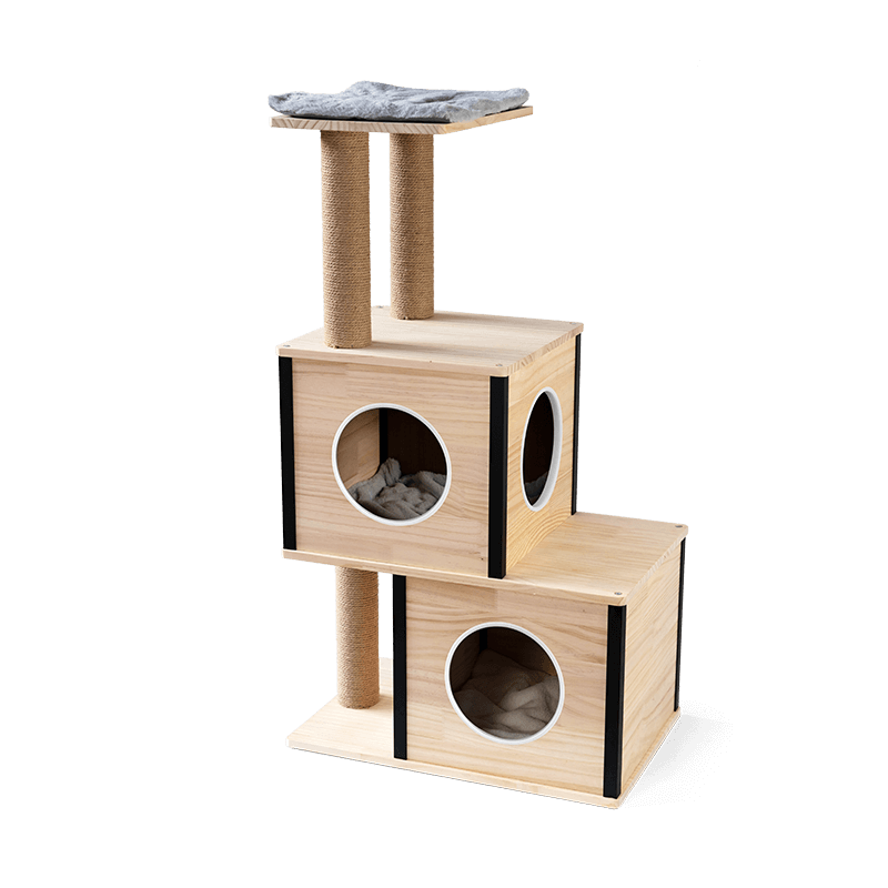 Muebles para gatos de fácil montaje de madera natural